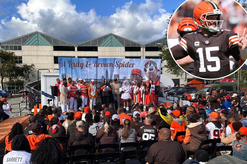 Browns fans tie the knot in an unforgettable parking lot celebration.