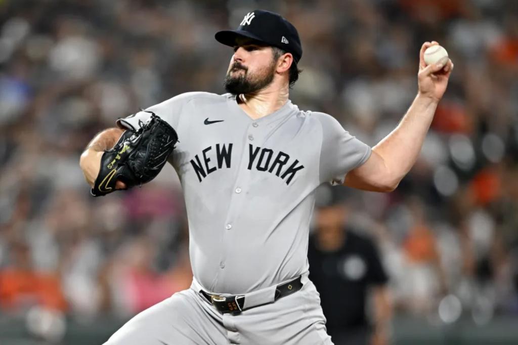 Carlos Rodon of the Yankees relies on his changeup to silence the Orioles