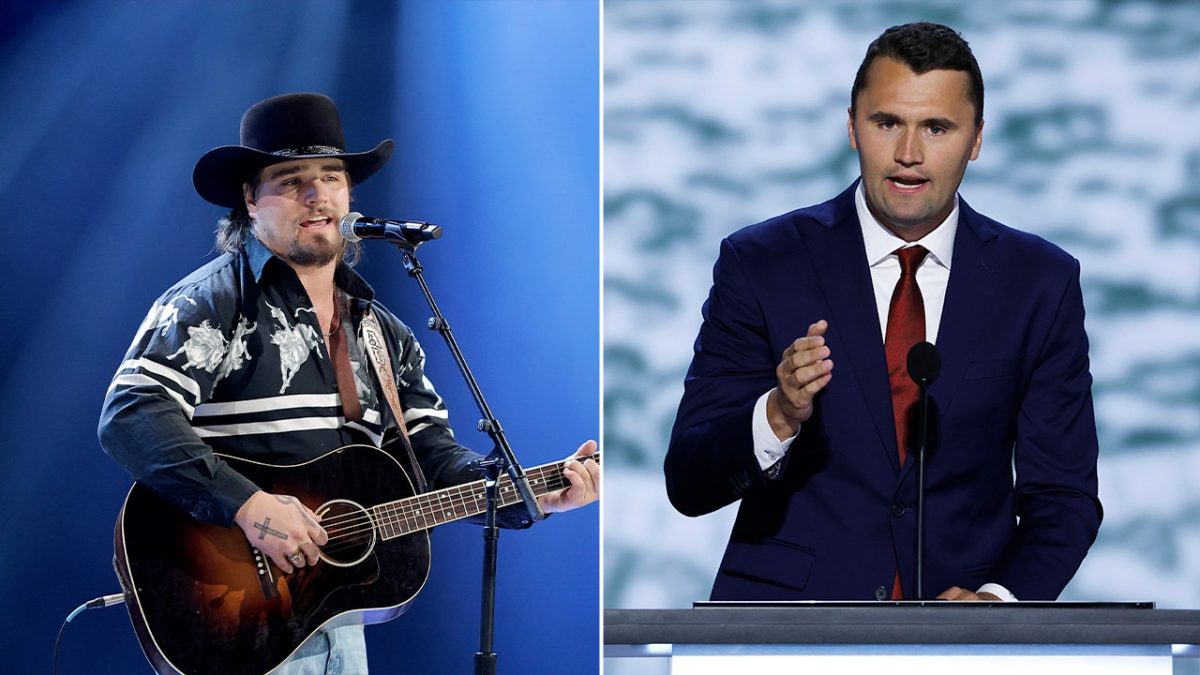 Country artist Gavin Adcock honors the memory of Charlie Kirk during a performance in Missouri