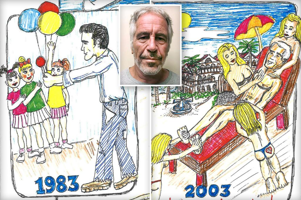 Disturbing Epstein sketch depicts him giving balloons to young girls and then receiving a sexual massage.