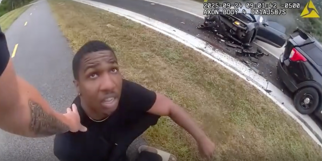 Driver in stunning video confesses to officer that he intentionally crashed into the rear of a parked police car.