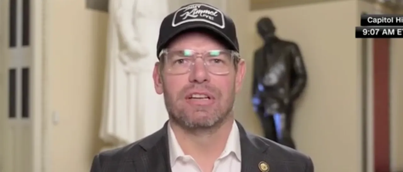 Eric Swalwell Wears ‘Jimmy Kimmel Live’ Hat, Complains That Host’s Absence Should ‘Alarm’ Americans