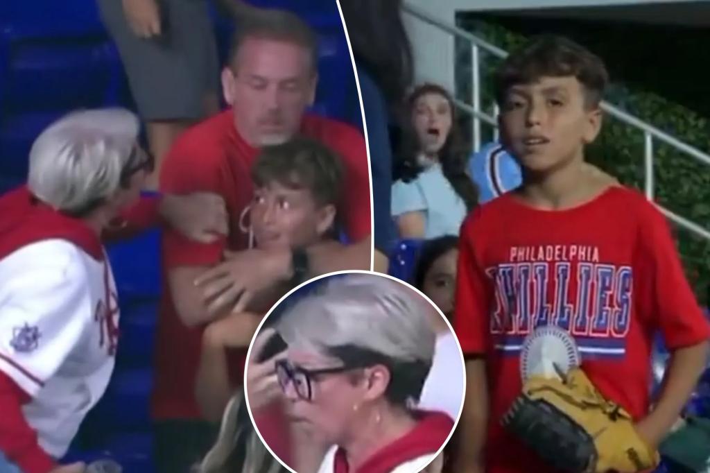Fan criticized for taking a home run ball from a young boy after pursuing his dad.