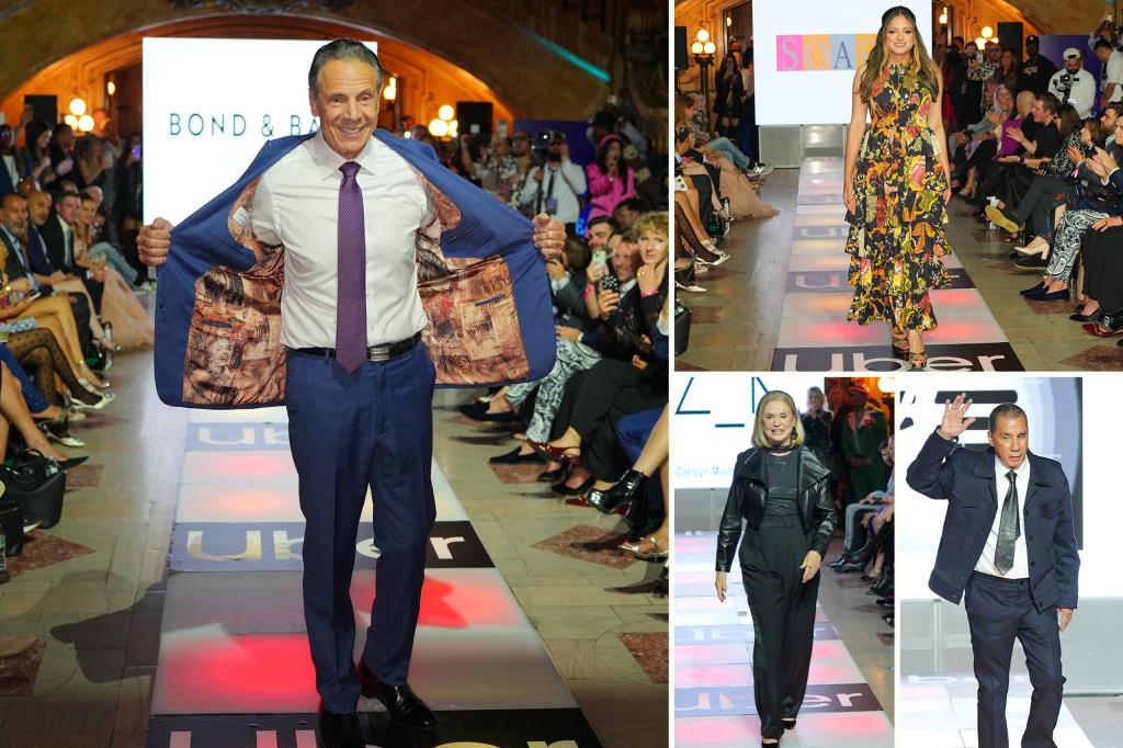 Former Governors Cuomo and Paterson along with other politicians walk the runway in a bipartisan New York Fashion Week event showcasing local designers