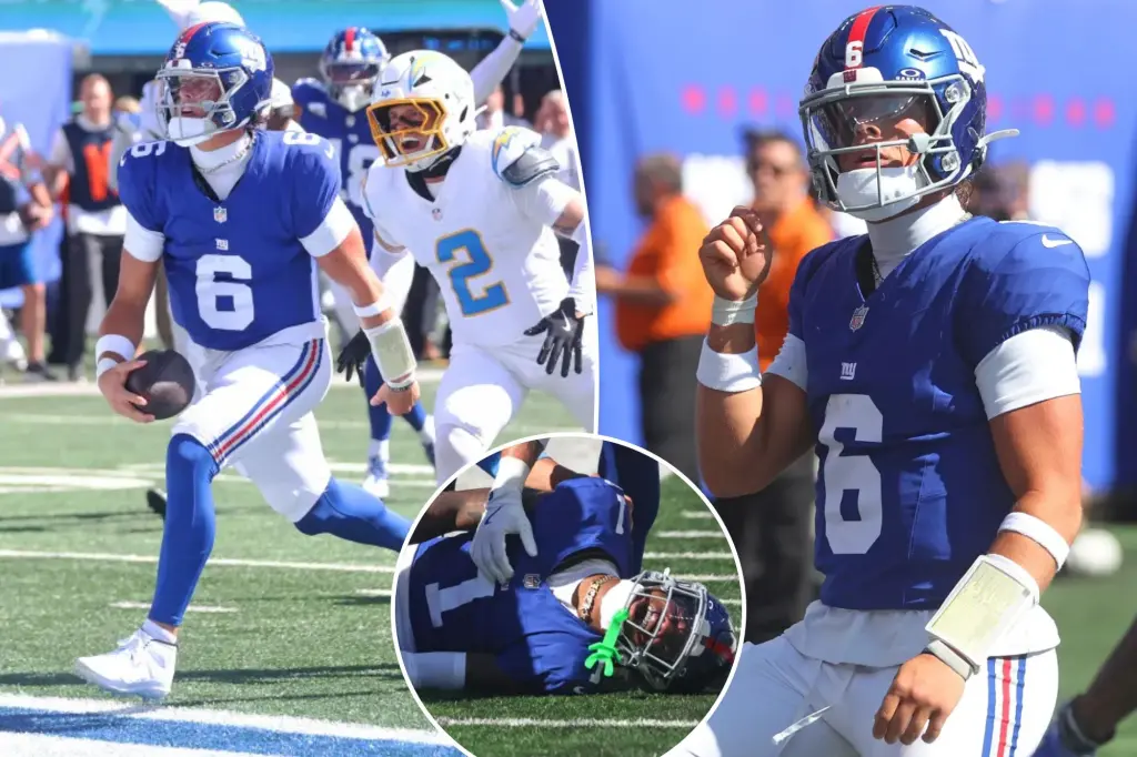 Giants secure first victory in Jaxson Dart's first game following Malik Nabers' injury