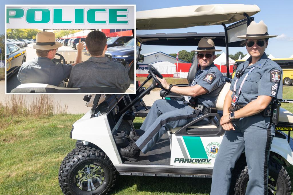 High-performance emergency golf cart featuring ATV-style tires and capable of reaching speeds up to 30 mph introduced for Ryder Cup security.