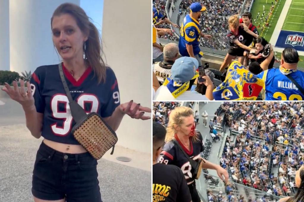Injured female fan discusses experience after surprising Rams-Texans fight
