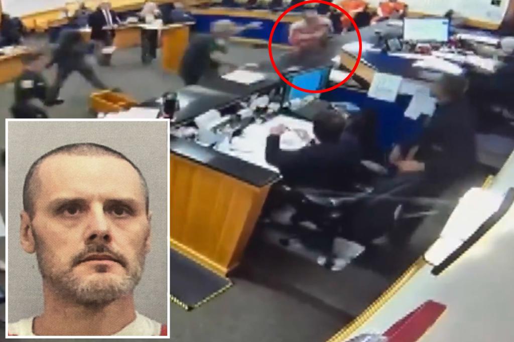 Inmate in shackles stumbles to the podium in a Florida court during a bizarre outburst, spitting at the judge and rushing the bench: video
