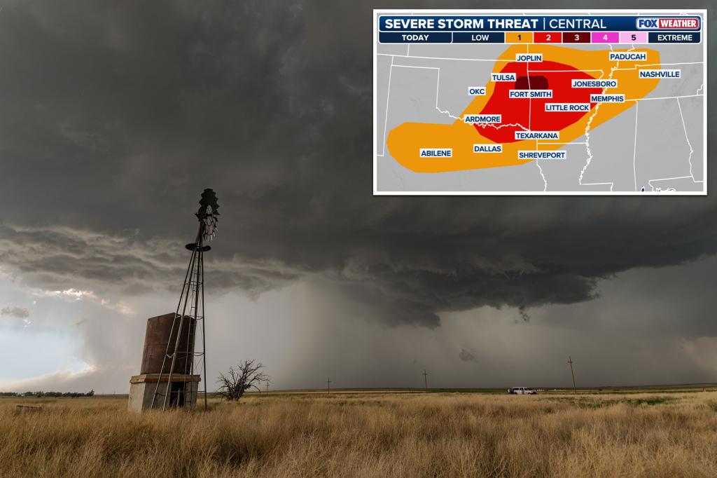 Intense storms pose a danger to southern states, with potential for powerful tornadoes.