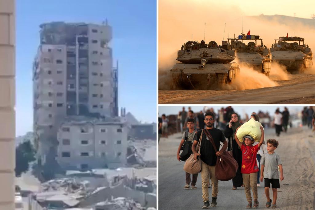 Israel strikes Hamas targets in a Gaza City high-rise, while many Palestinians are leaving.