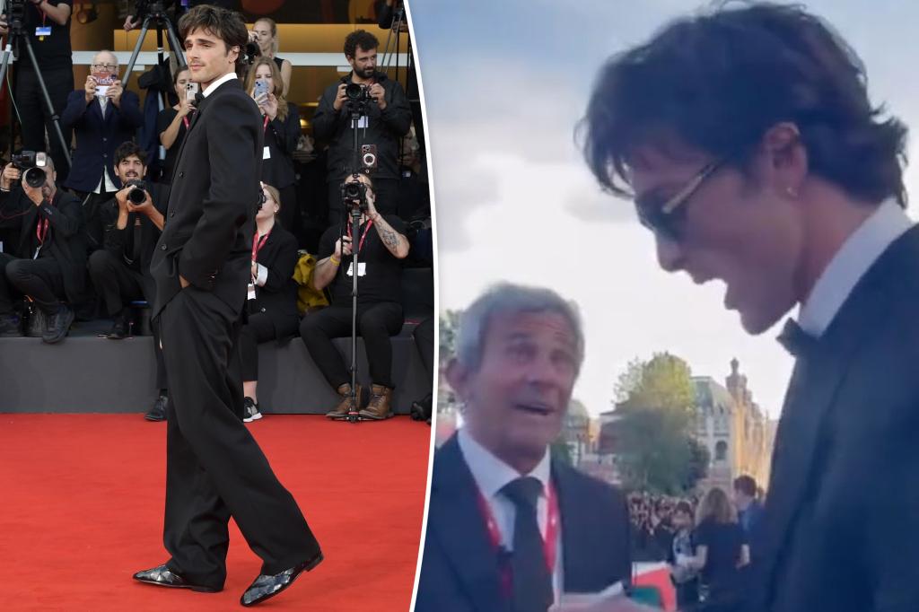 Jacob Elordi has a confrontation with an official at the 2025 Venice Film Festival
