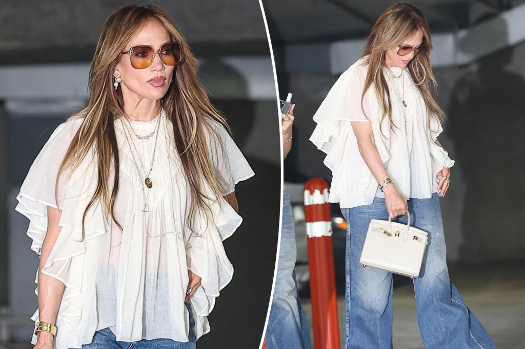 Jennifer Lopez sports a stylish boho outfit featuring a $45K baby Birkin bag.
