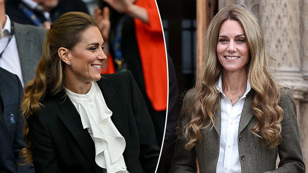 Kate Middleton trades her blonde hair for a darker style at the rugby match.