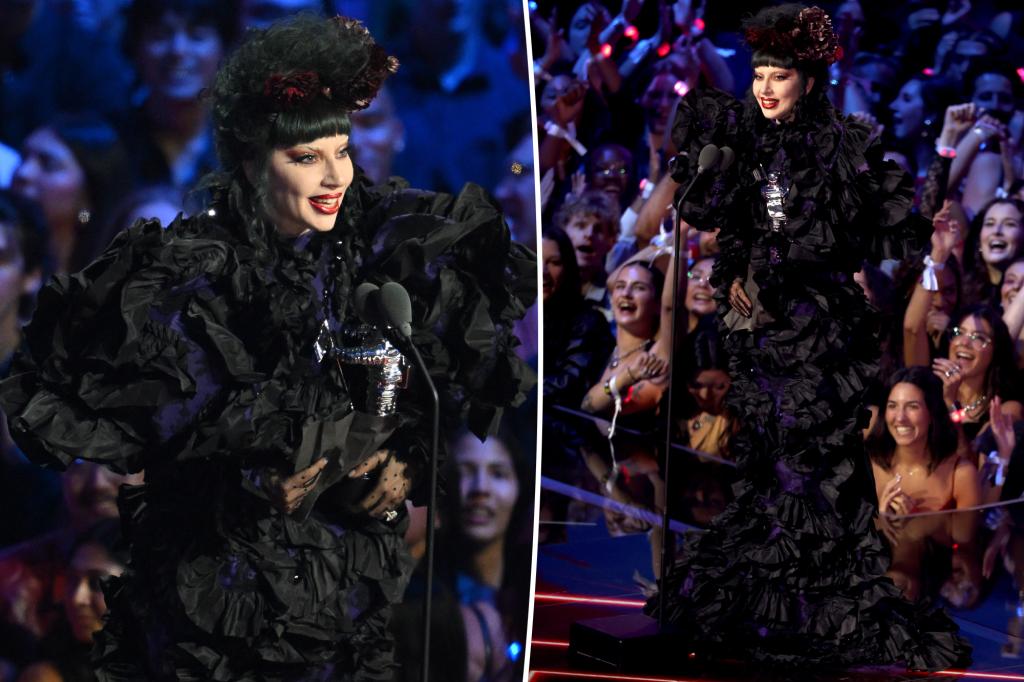 Lady Gaga dazzles in a ruffled gothic outfit at the 2025 VMAs