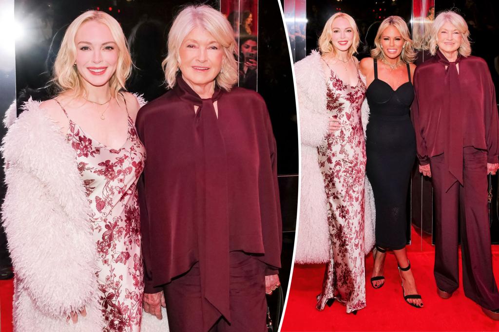 Lindsay Lohan and Martha Stewart coordinate in burgundy at New York Fashion Week