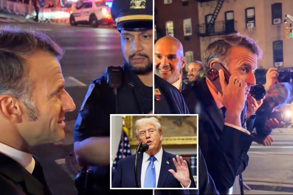 Macron reaches out to Trump for assistance while navigating NYC on foot to dodge UN traffic.