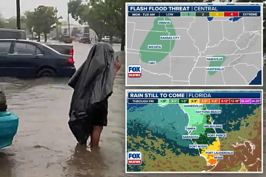 Many people are at risk of flooding in the Great Plains and Florida during the Labor Day travel period.