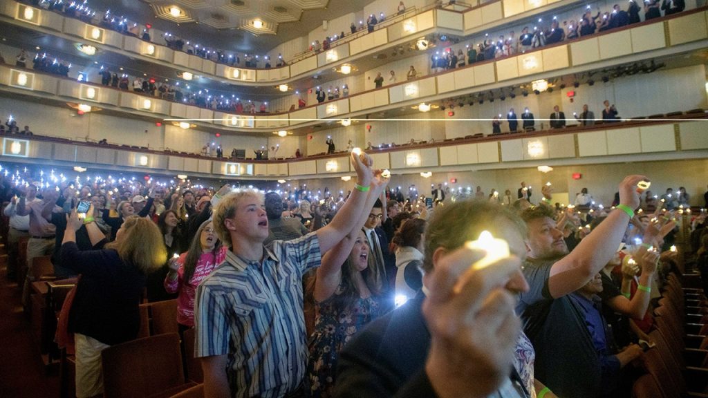 Many people come together for a memorial for Charlie Kirk at the Kennedy Center