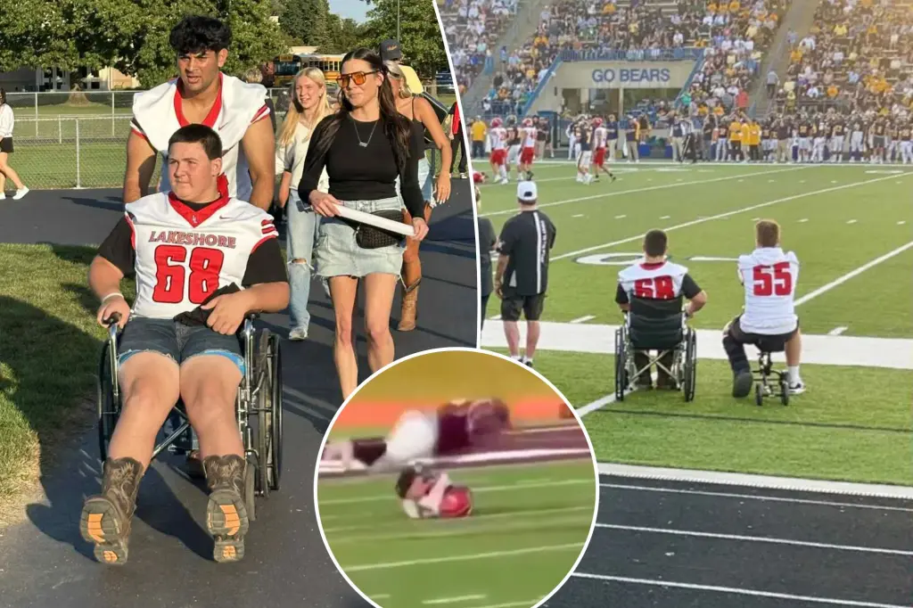Michigan high school football player Colton Mims reconnects with teammates after rival caused his spine injury