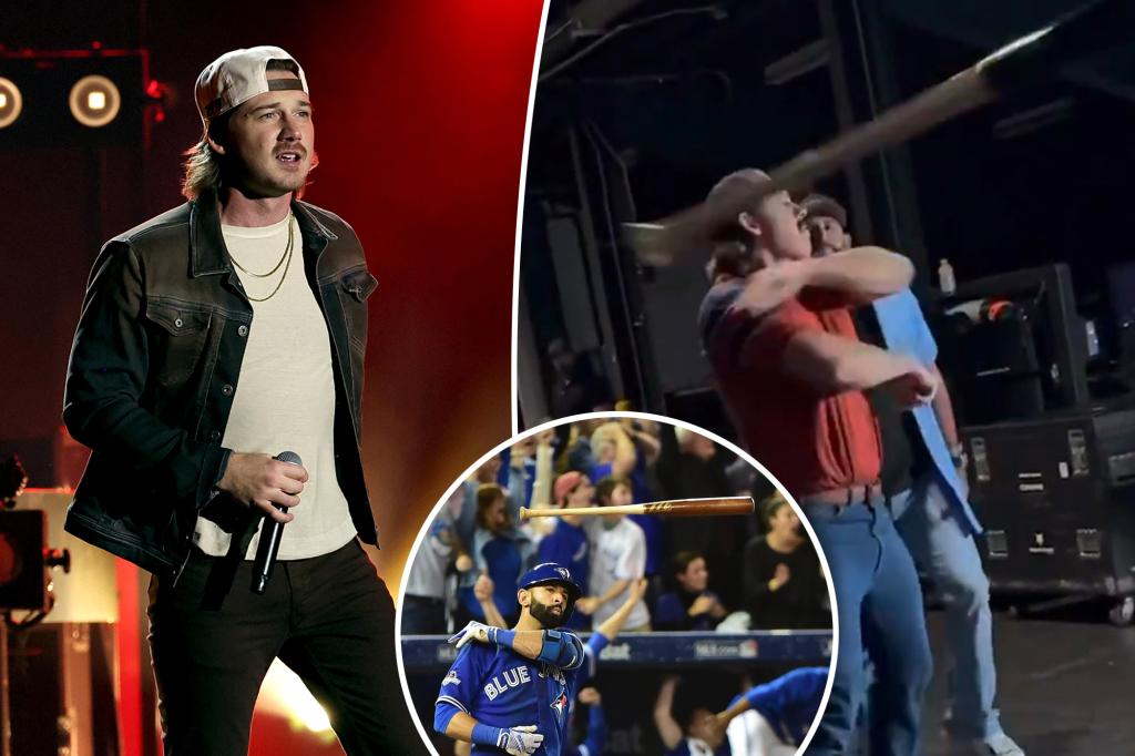 Morgan Wallen throws a baseball bat at Jose Bautista's wife during a walkout before his concert.