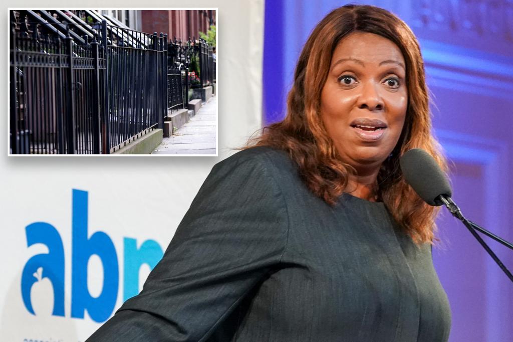 New York Attorney General Letitia James issued a summons for an illegal fence near her Brooklyn brownstone involved in a federal mortgage fraud investigation.