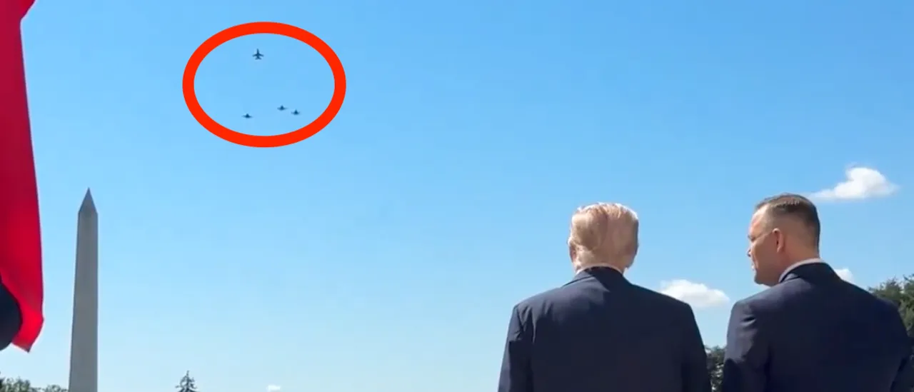 Observe the 'Missing Man' Flyover Tribute for the Fallen Pilot During Polish Leader's Visit to the White House