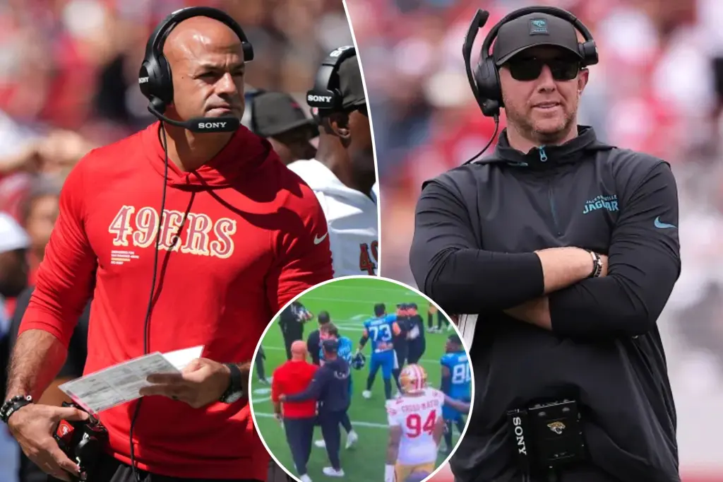 Robert Saleh and Liam Coen engage in a heated argument after the game