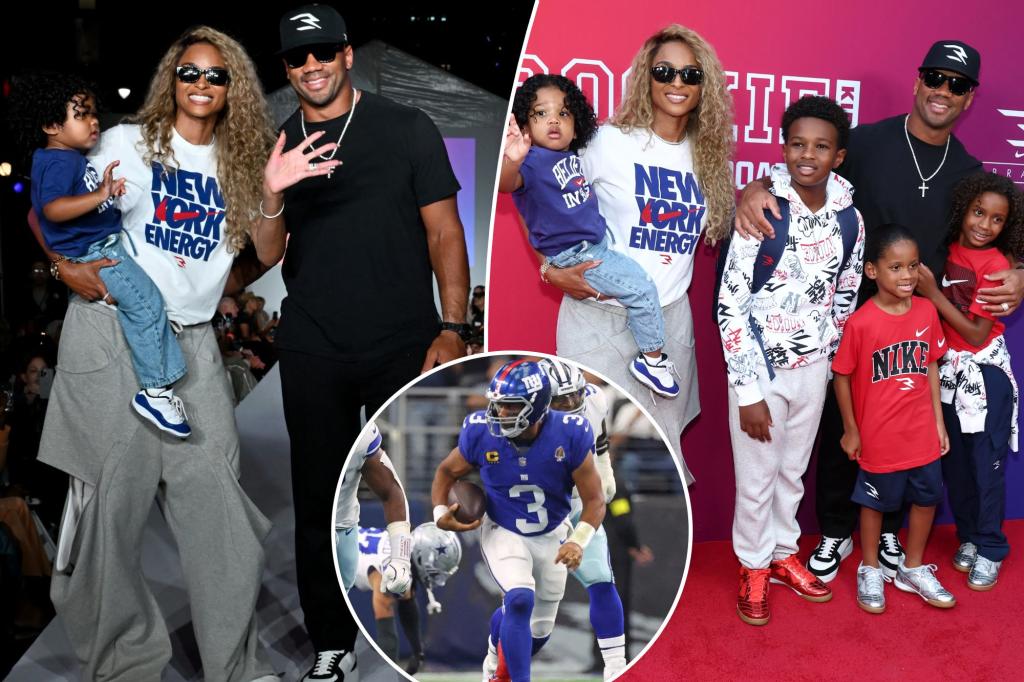 Russell Wilson and Ciara support their children at a fashion show ahead of the Giants-Chiefs game.