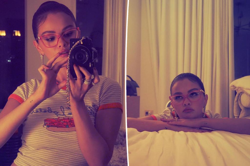 Selena Gomez takes playful underwear photos in her New York hotel room.
