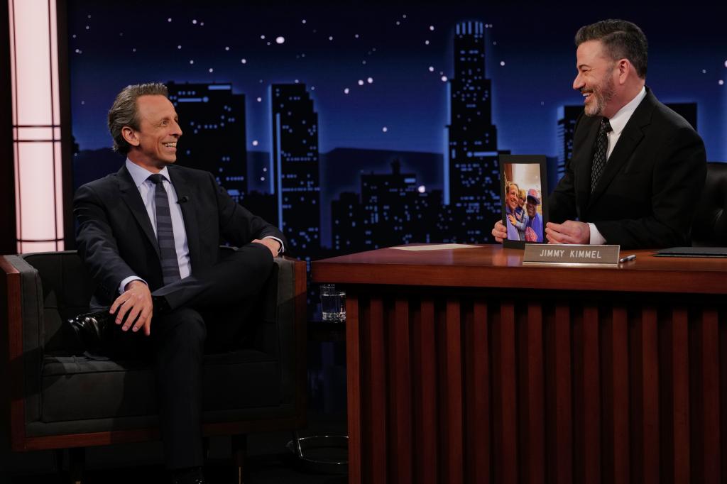 Seth Meyers criticizes Trump's 'crackdown' on free speech following ABC's firing of 'friend' Jimmy Kimmel.