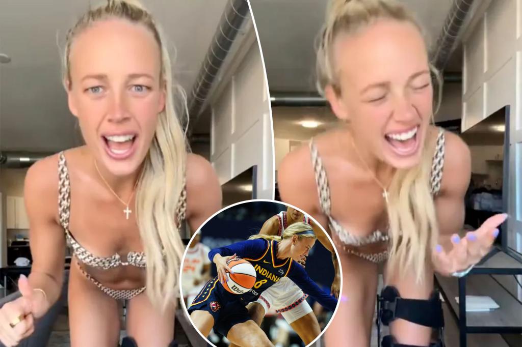 Sophie Cunningham shows off her dance moves in a bikini and leg brace following her injury.