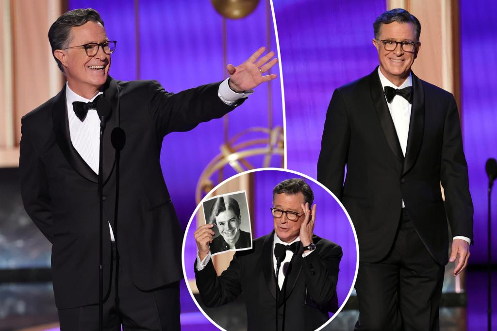 Stephen Colbert makes a comment about CBS firing in his Emmys speech