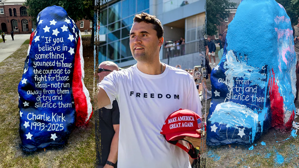 Students vandalize Charlie Kirk memorial at UNC Wilmington campus during memorial service