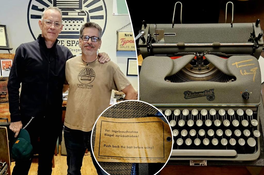 Tom Hanks fulfills his 2-year promise by sending a vintage German typewriter to a small business owner in Oregon.