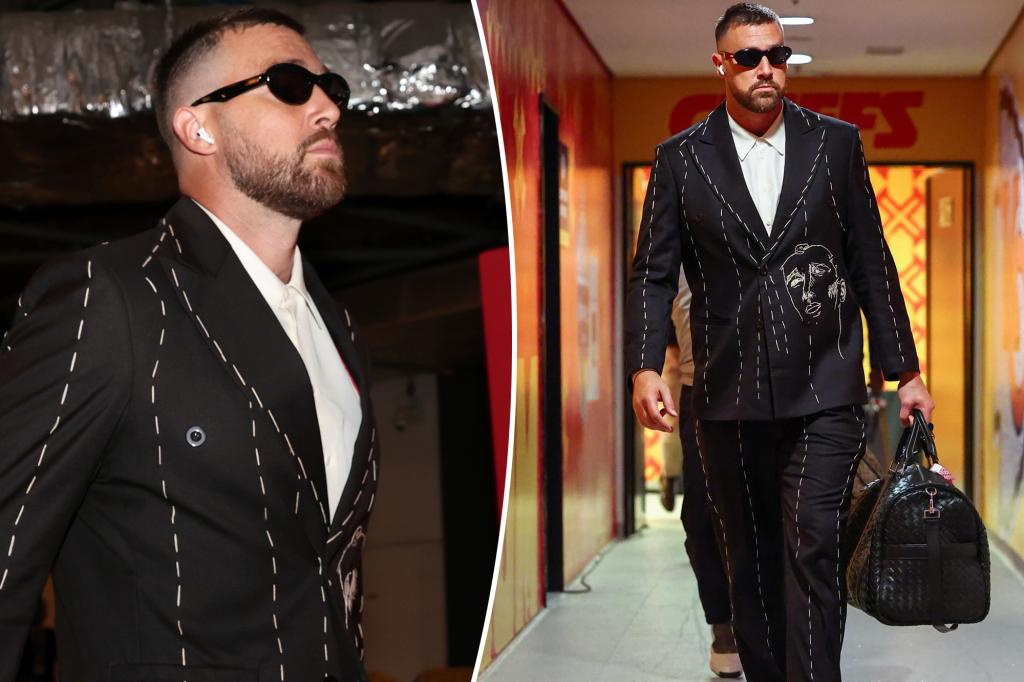 Travis Kelce wears a tailored suit to the Chiefs' first game of the season in Brazil