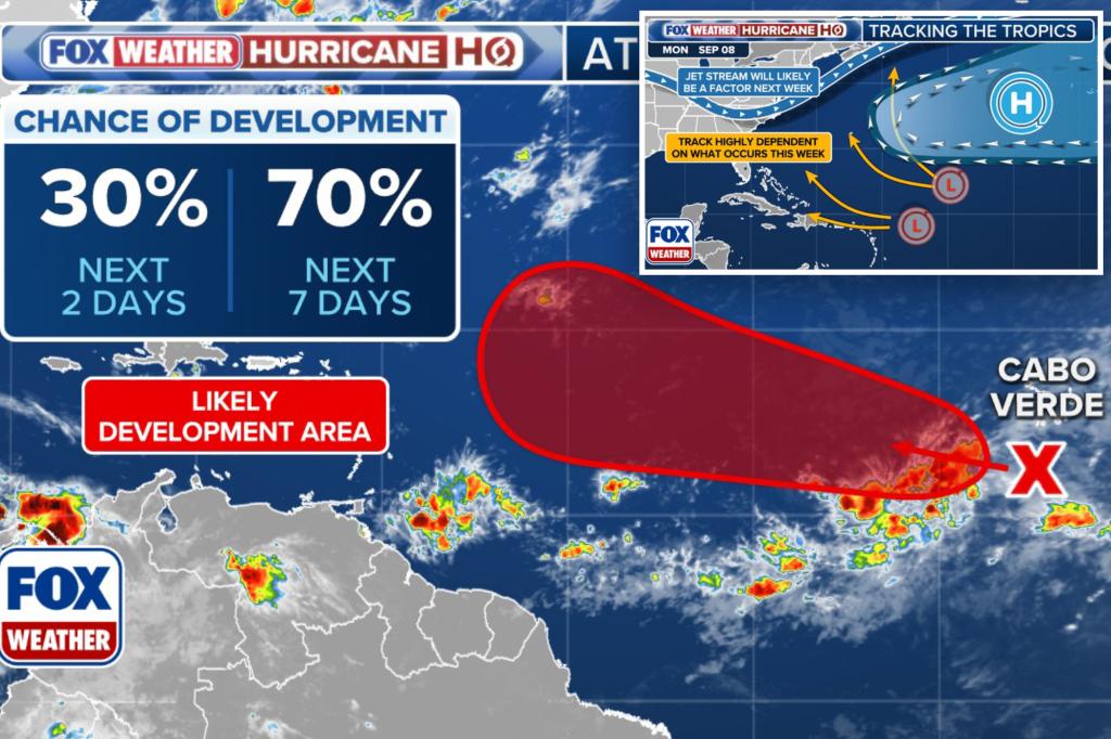 Tropical Depression 7 appears 'likely' to develop as disturbance gradually moves through the Atlantic