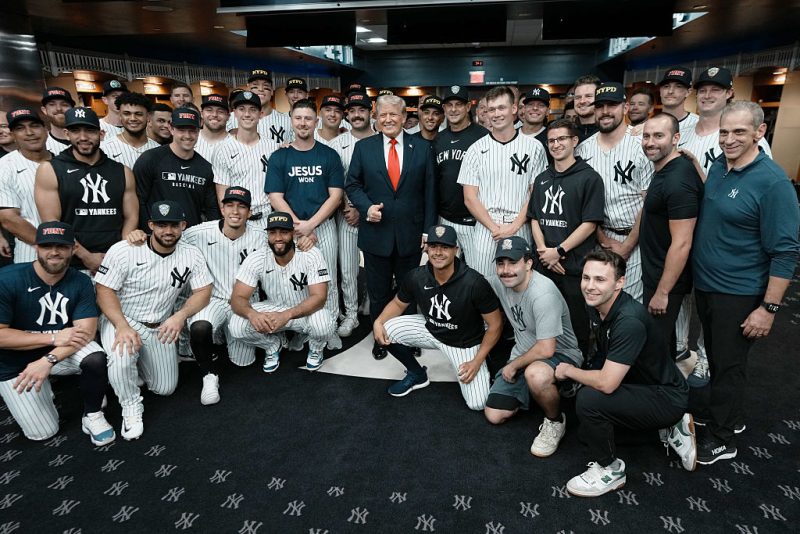 Trump meets the N.Y. Yankees in the clubhouse before the 9/11 anniversary game