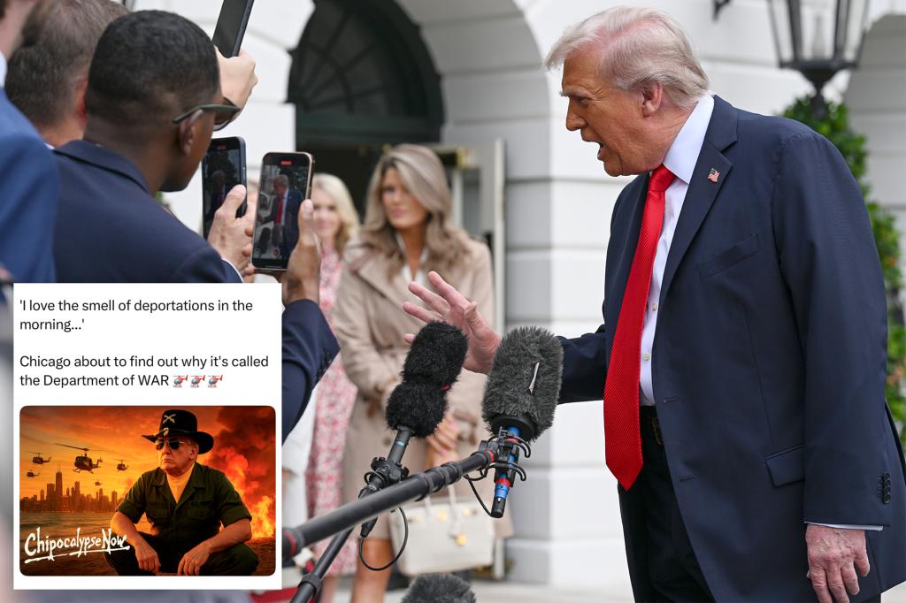 Trump reacts strongly to reporter's question about going to war with Chicago