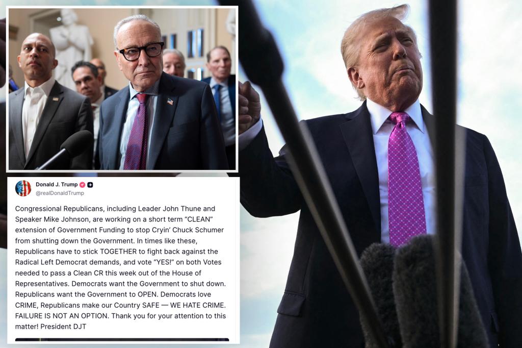 Trump urges Republicans to support temporary funding as Democratic leaders consider a shutdown confrontation.