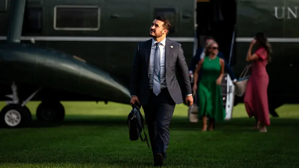 Trump's deputy chief of staff Taylor Budowich departing from the White House