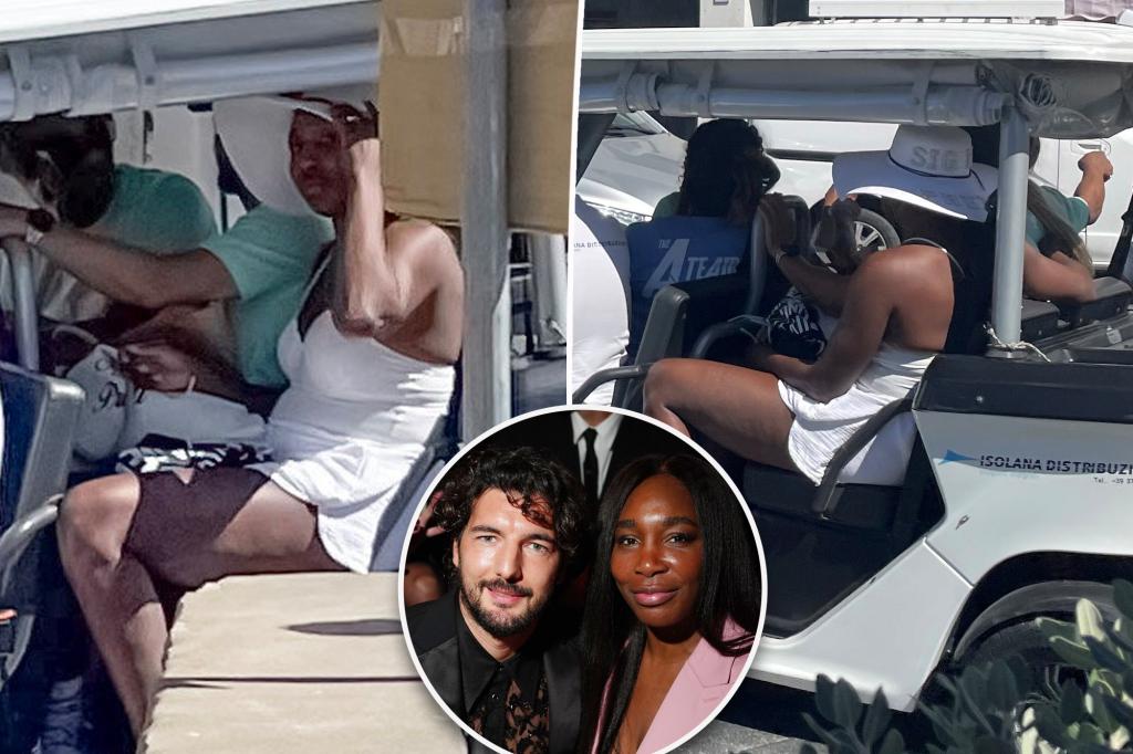 Venus Williams dons an all-white outfit and a personalized 'Mrs' hat before her wedding to Andre Preti in Italy