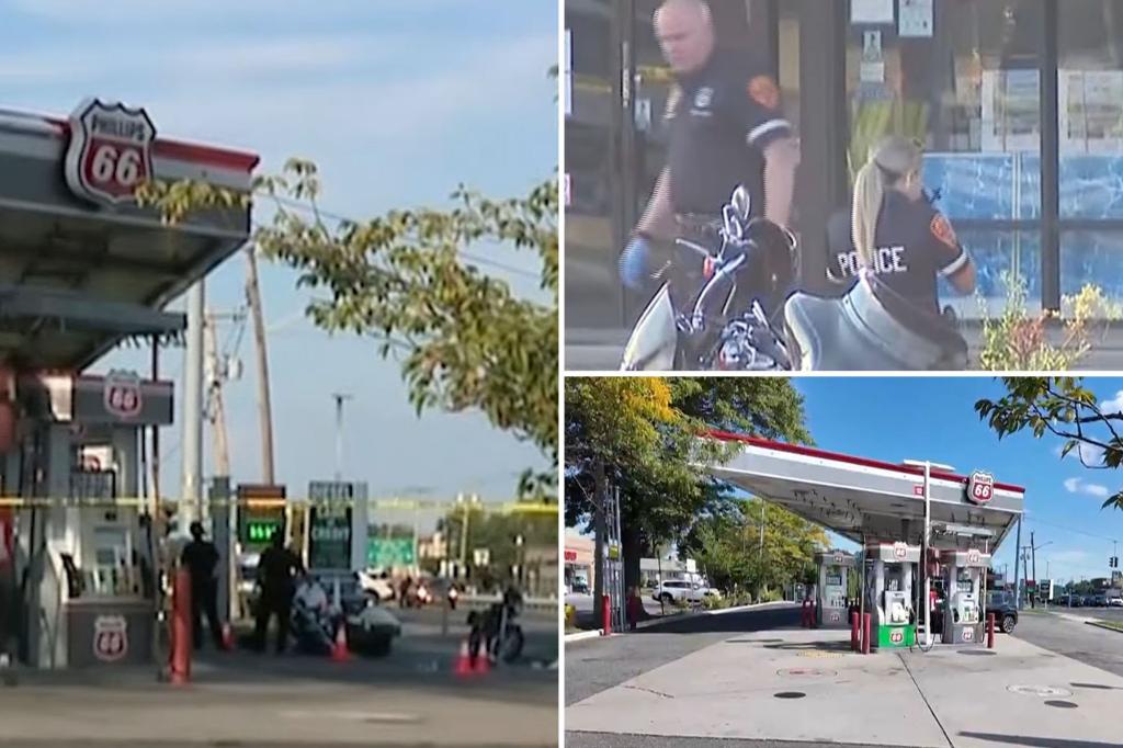 Violent suburban clash breaks out as 20 opposing bikers fight at a sports bar and gas station, police say