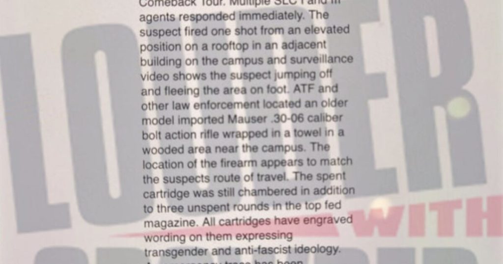 Weapon Used in Assassination Discovered, Cartridges Inscribed with "Transgender and Anti-Fascist Beliefs"