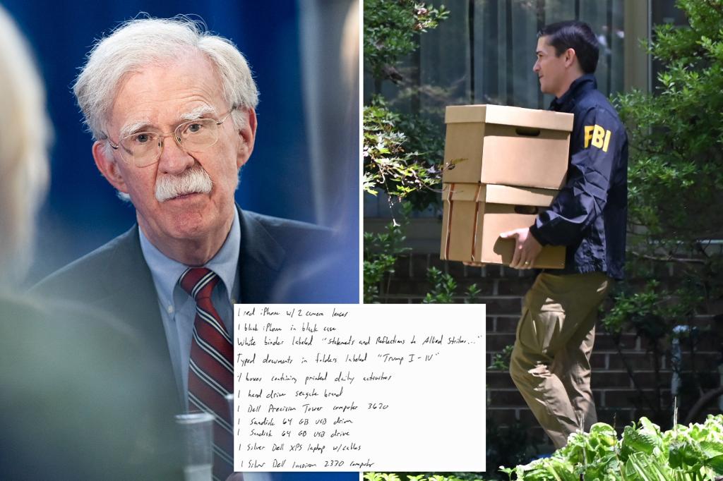 What the FBI collected from John Bolton's home during the raid and potential charges he may encounter