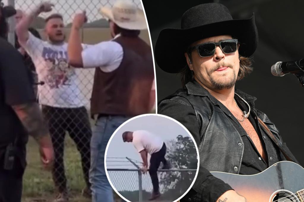 Zach Bryan jumps a fence and gets into a scuffle with Gavin Adcock at a music festival