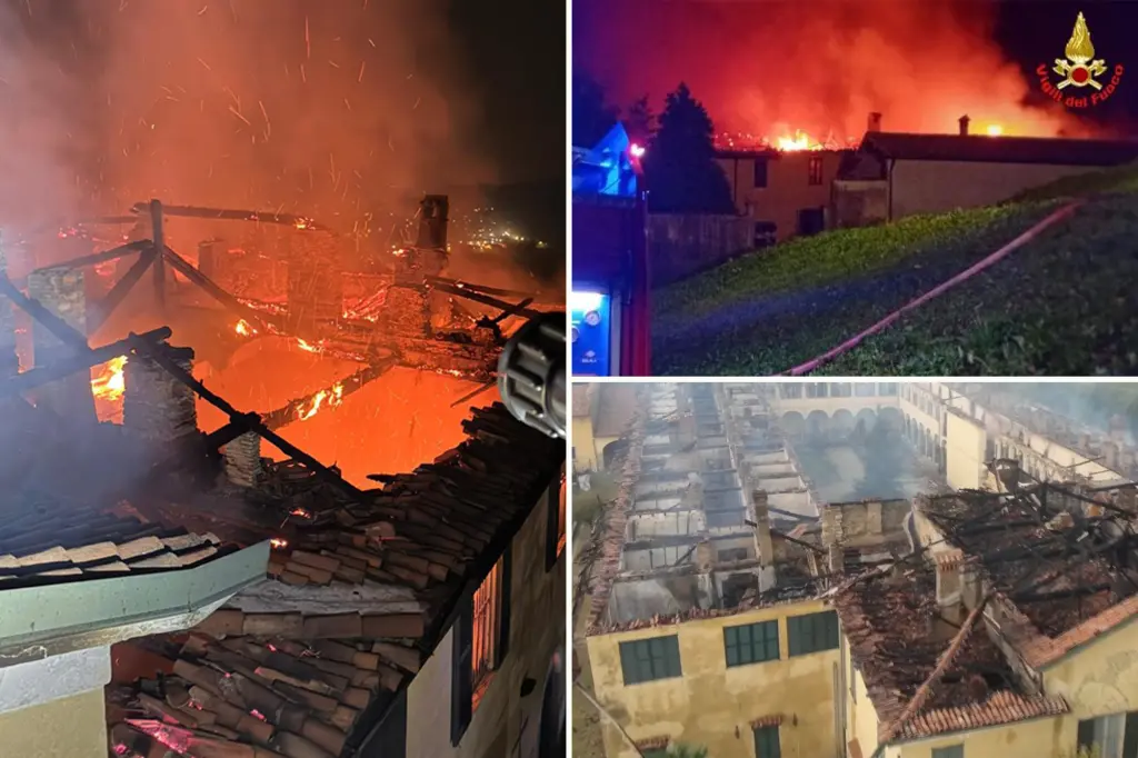 21 nuns flee from a devastating fire that consumed the nearly 400-year-old Bernaga Monastery in Italy