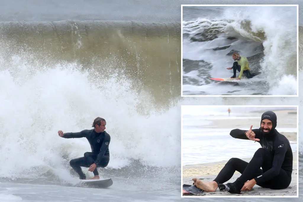 Adventurous surfers gather in NYC for challenging 10-foot nor'easter waves