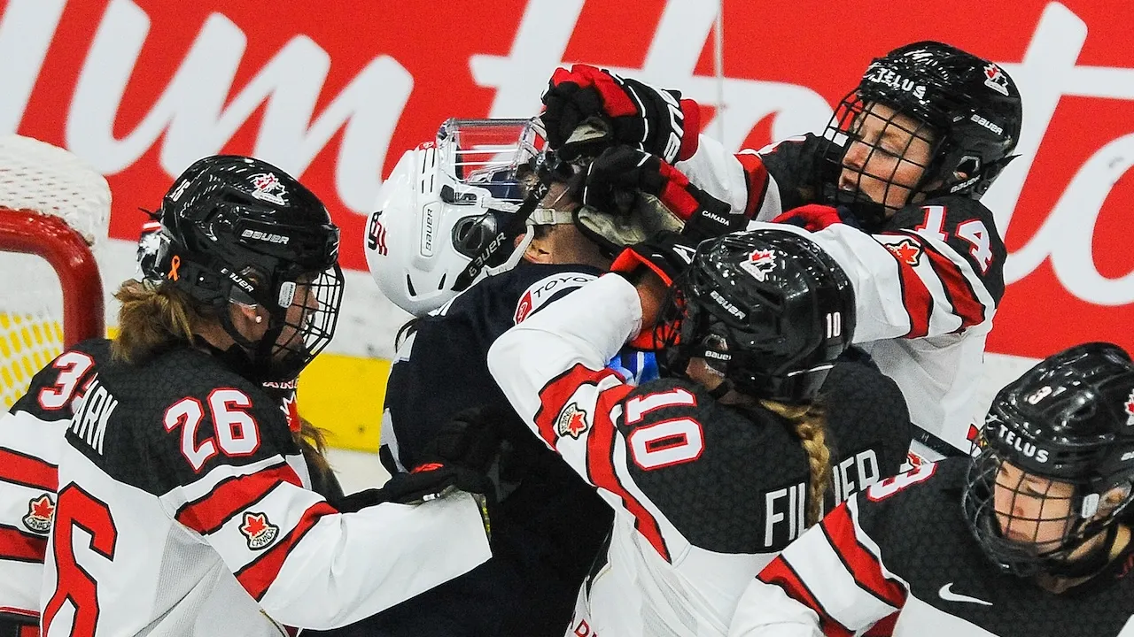 American women's hockey players prepare to compete against Canada at the Winter Olympics
