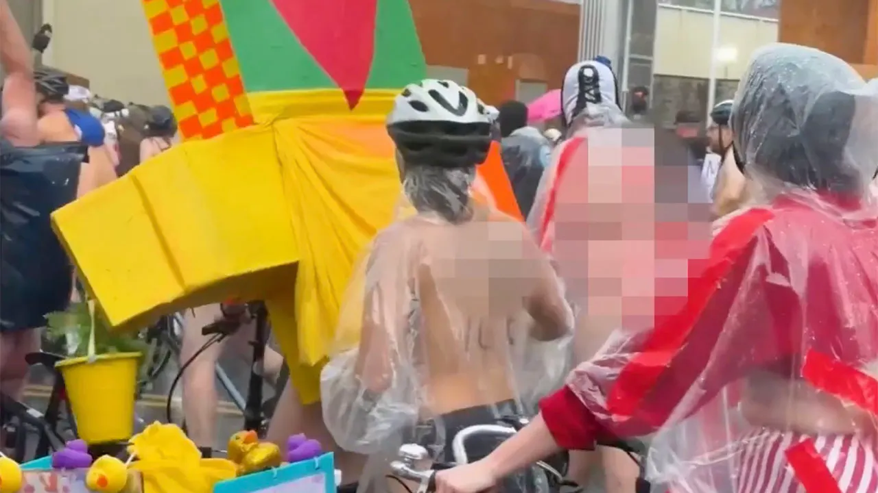 Bare cyclists hold a unique demonstration at a detention center in Portland.