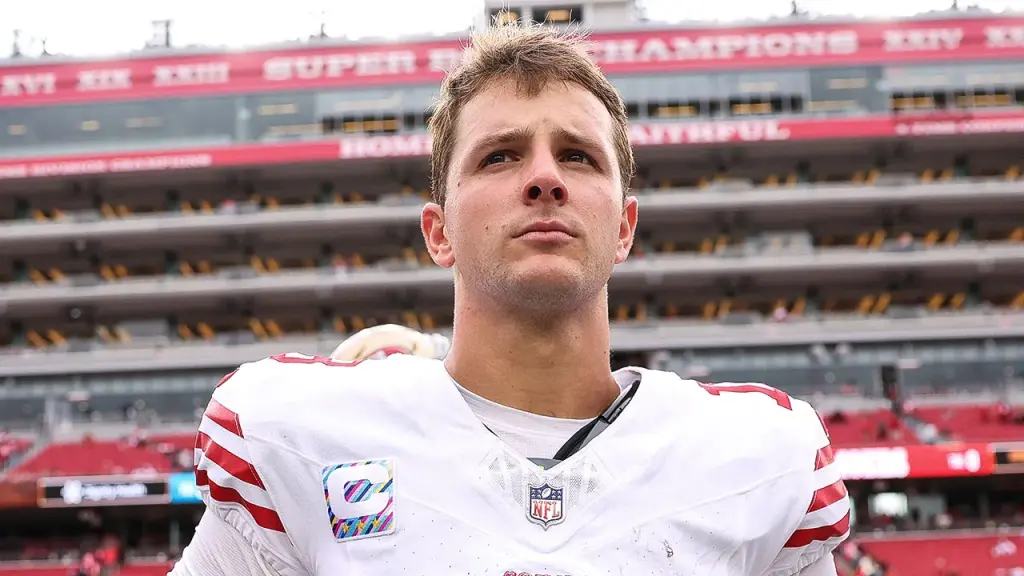 Brock Purdy is sidelined with a toe injury, Mac Jones will start against the Rams.